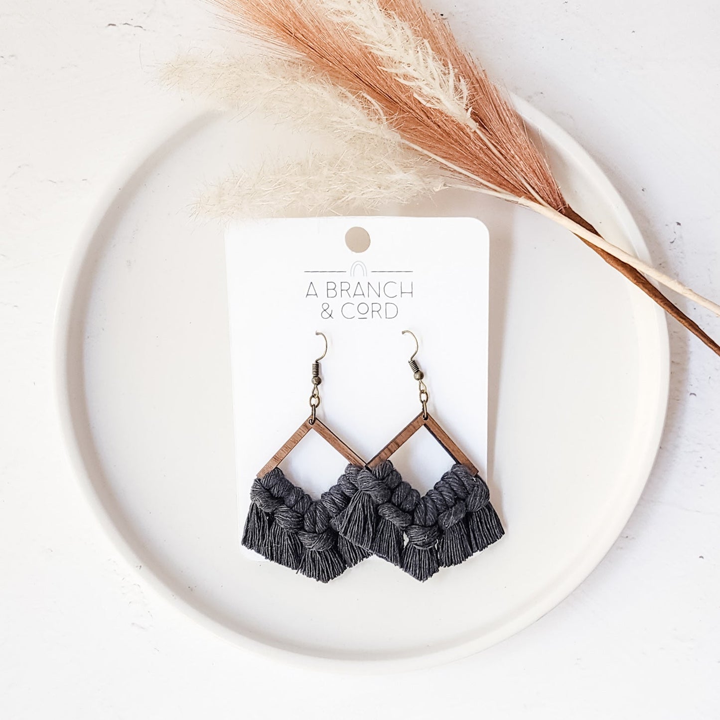 Bohemian Sunrise Collection Macrame Fringe Earrings - Diamond
