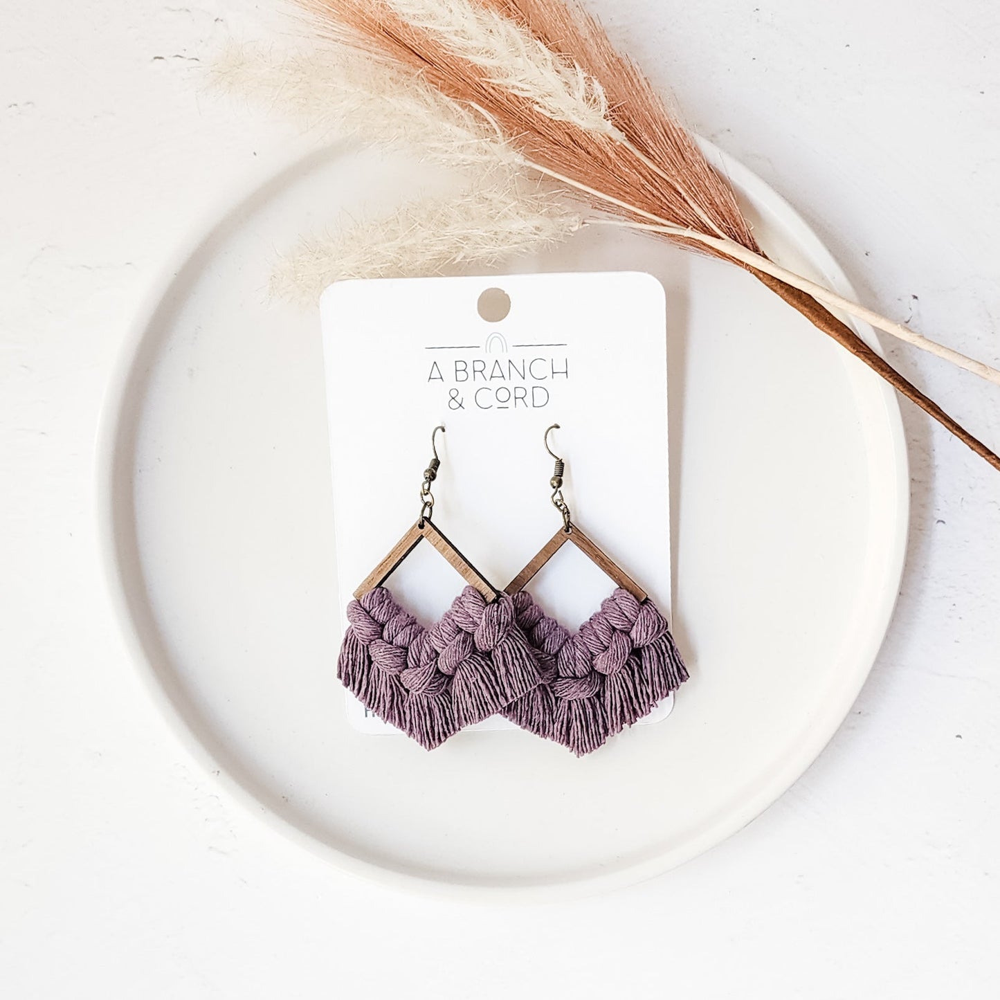 Bohemian Sunrise Collection Macrame Fringe Earrings - Diamond