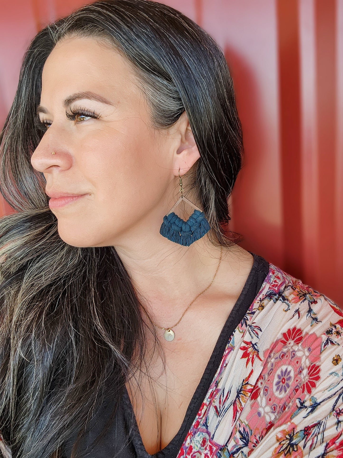 Bohemian Sunrise Collection Macrame Fringe Earrings - Diamond