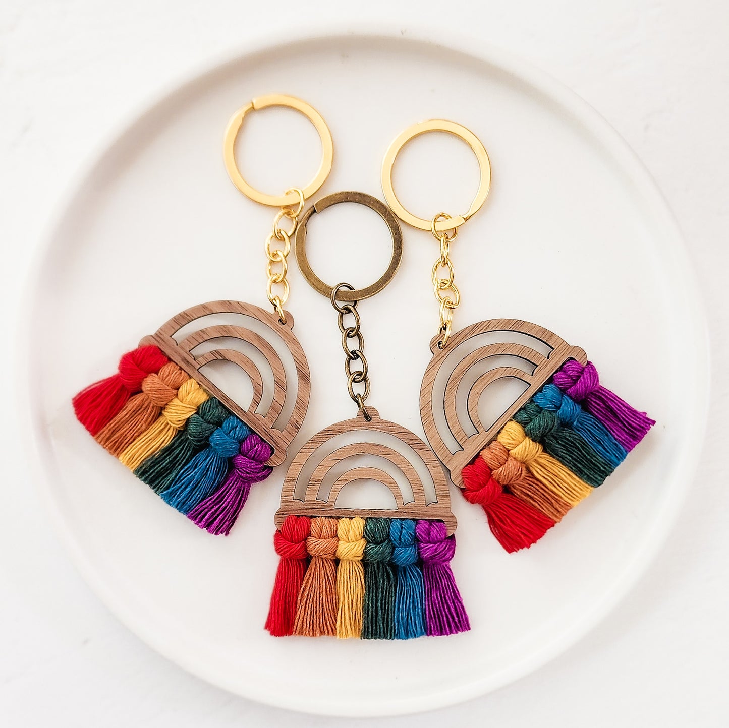 Wood Rainbow Keychain