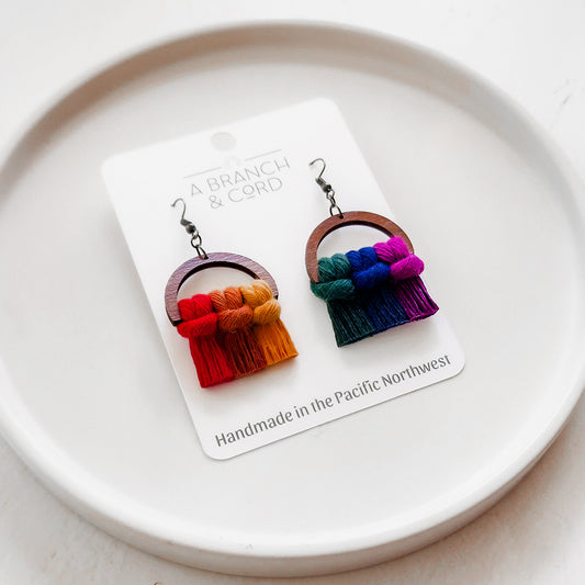 Macrame Fringe Earrings - Pride/ Classic Rainbow colors