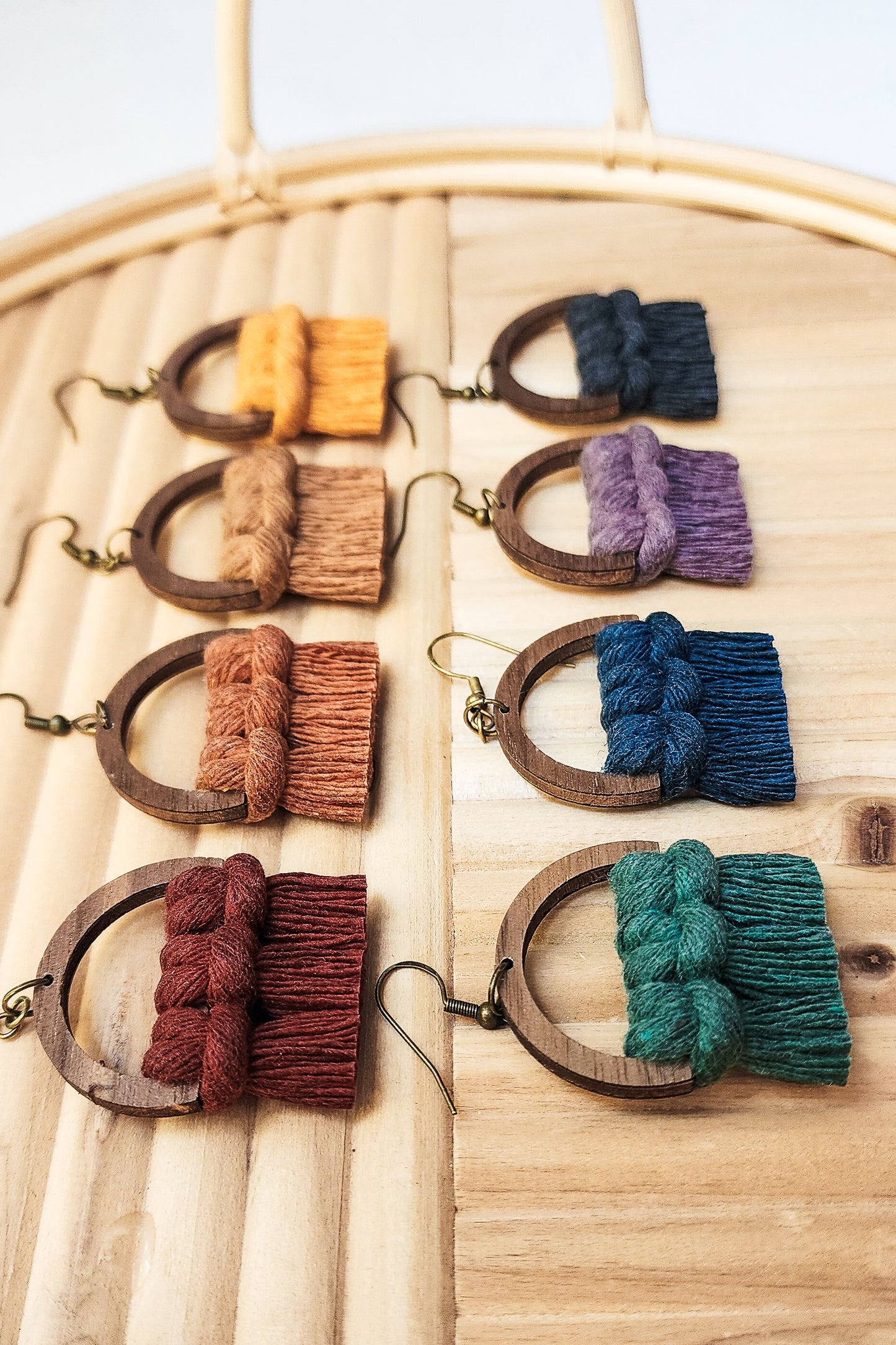 Bohemian Sunrise Collection Macrame Fringe Earrings - Semi Circle