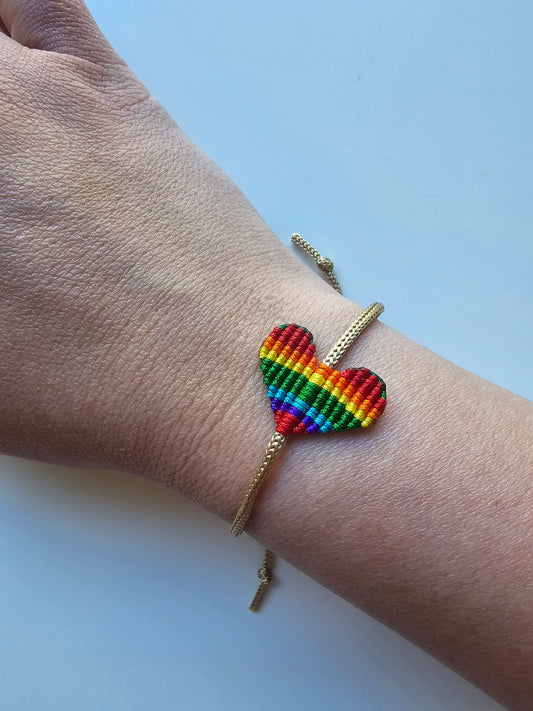 Macrame adjustable rainbow pride bracelet by A Branch & Cord.