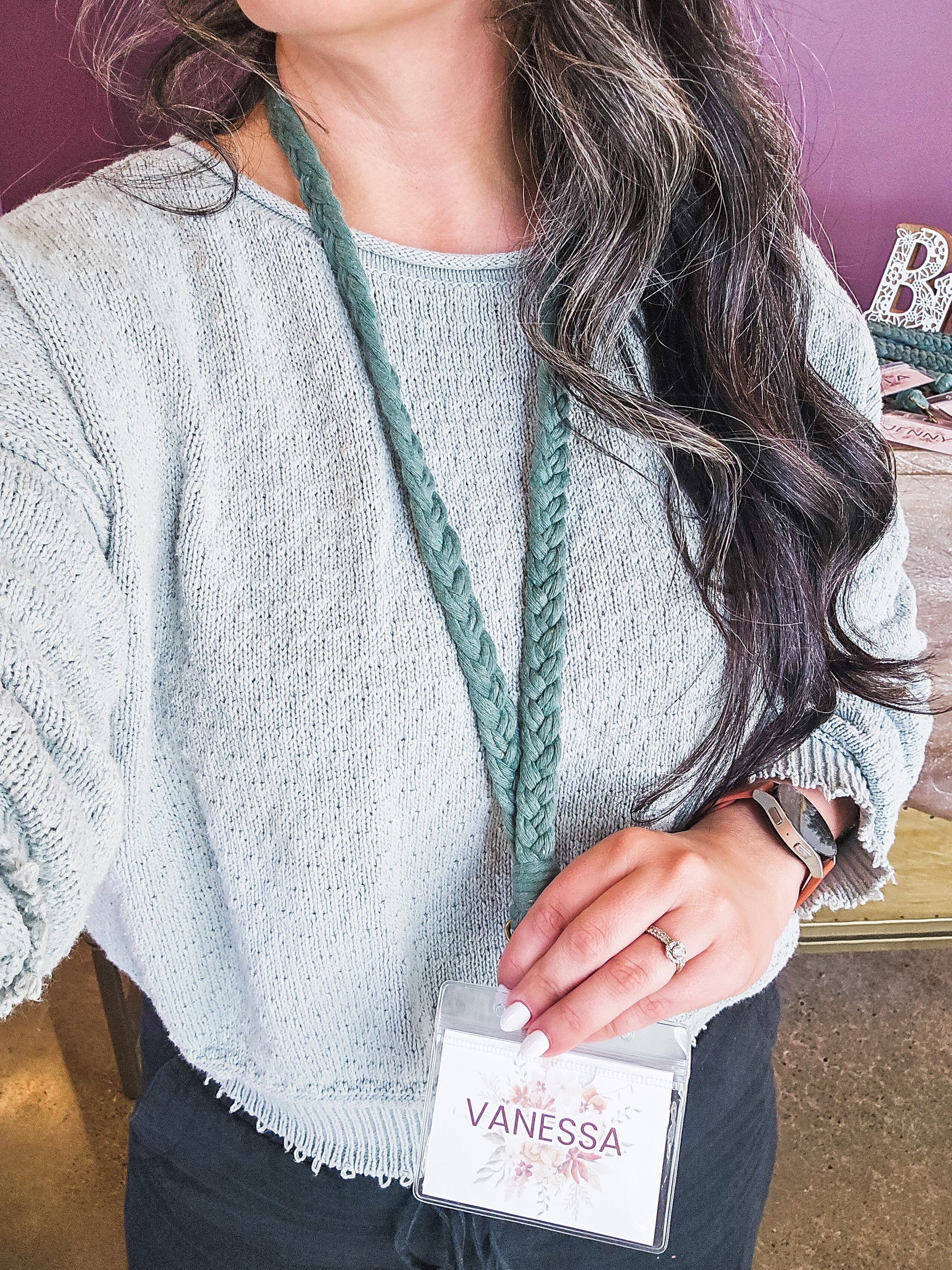 Macrame badge lanyard