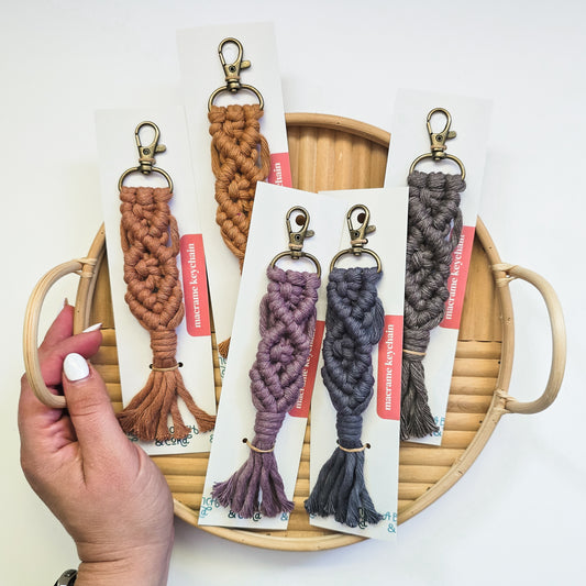 Neutral macrame knotted keychain