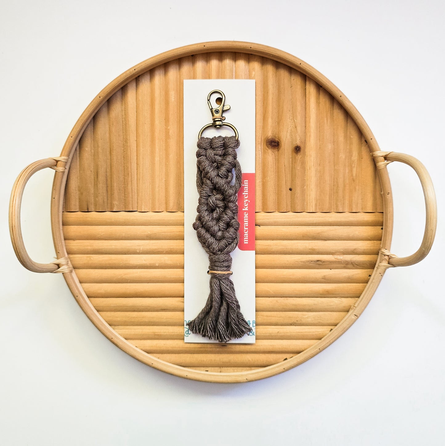 Neutral macrame knotted keychain