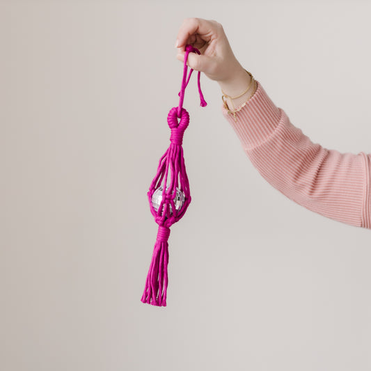 Macrame discoball car hanger
