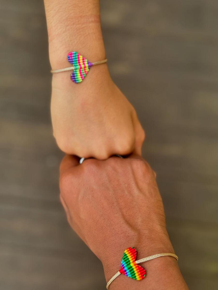Macrame adjustable rainbow pride bracelet by A Branch & Cord.