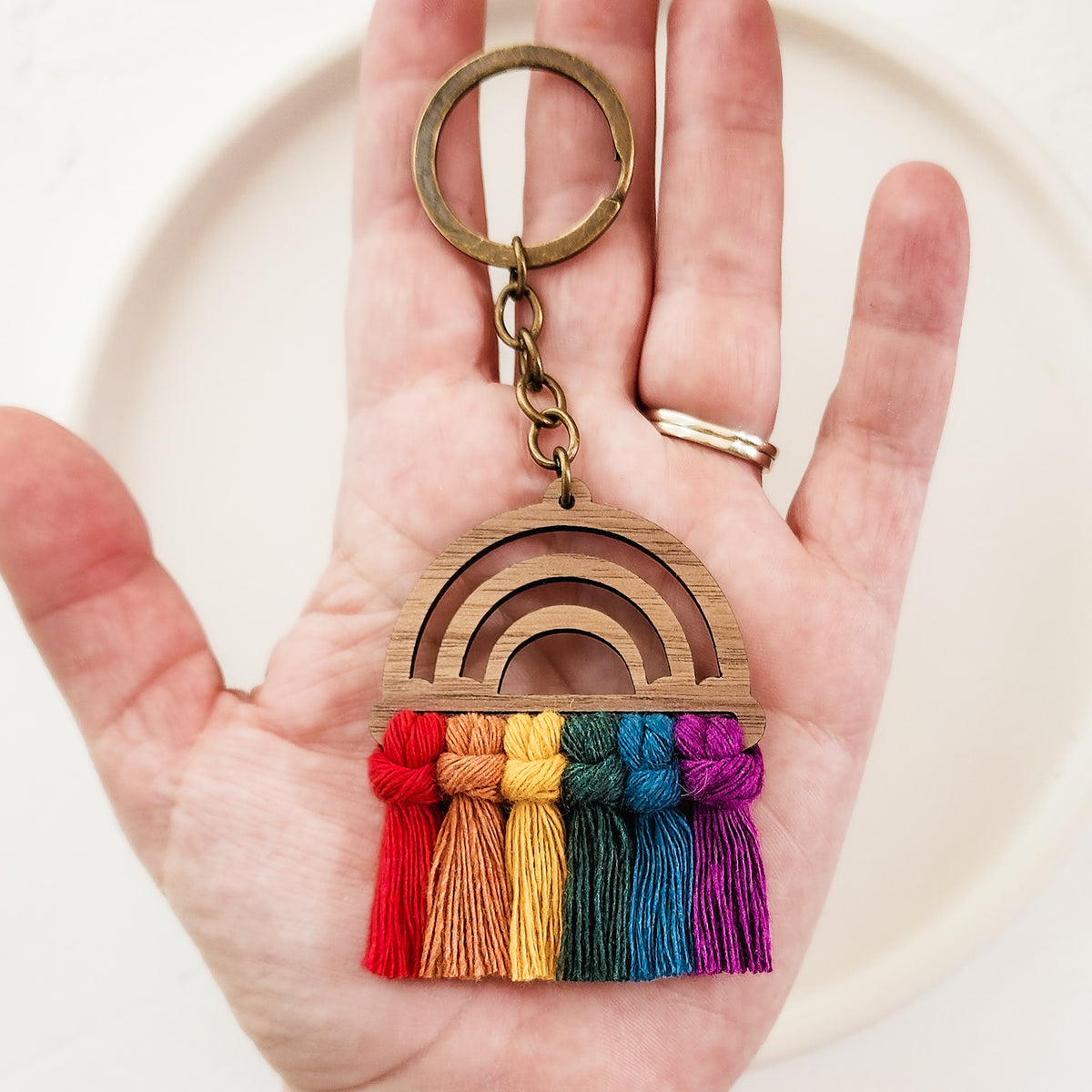 Name Keychain Rainbow Wood Rainbow Keychain- PRIDE – A Branch & Cord