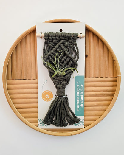 mini air plant holder Mini Magnetic Macrame Air Plant Hangers – Handmade Boho Decor With no Plant / Army Green