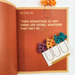 Open book with decorative bookmarks and a quote on a white background