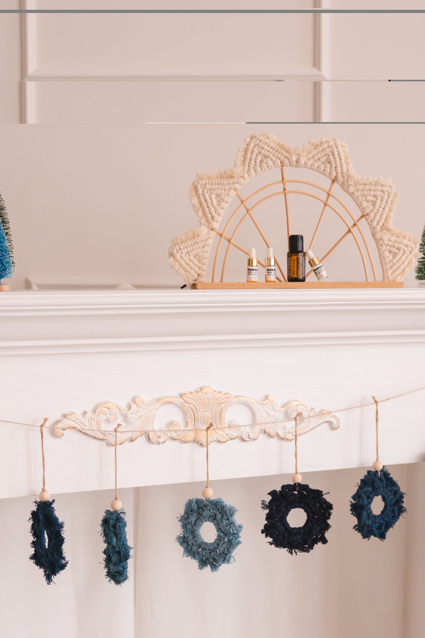 Macrame Snowflake Garland – 9 Handmade Snowflakes in Blue Tones