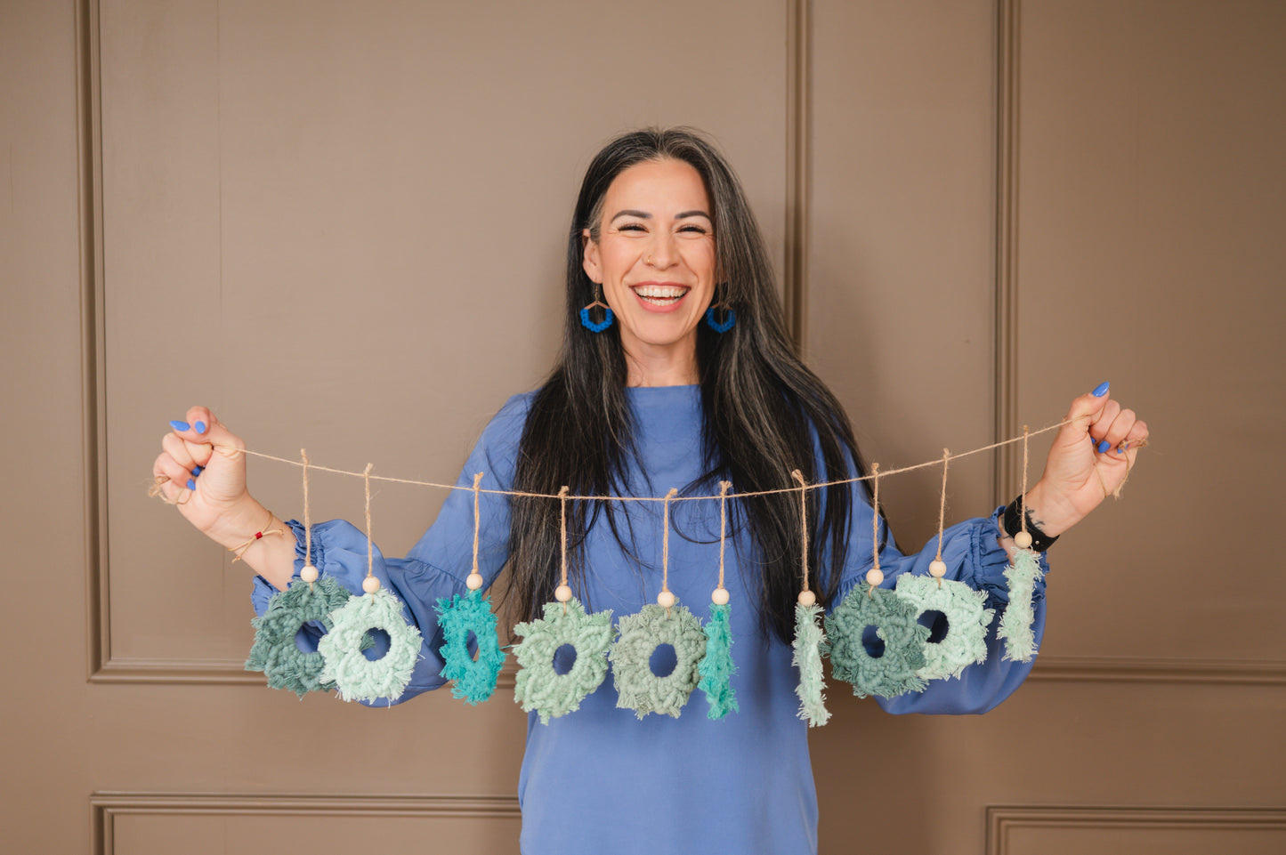 Macrame Snowflake Garland – 9 Handmade Snowflakes in Teal Tones