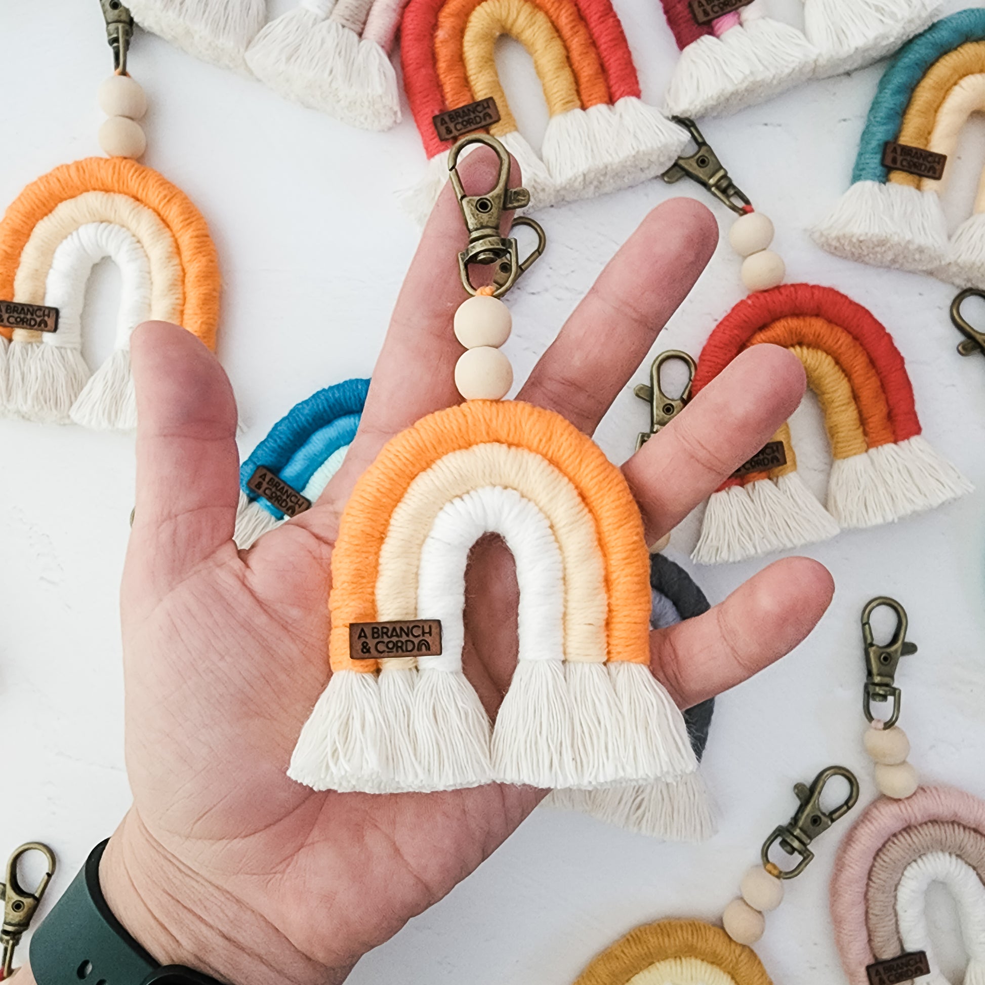 Handmade carabiner keychain - rainbow bamboo – Hum Crafts Art