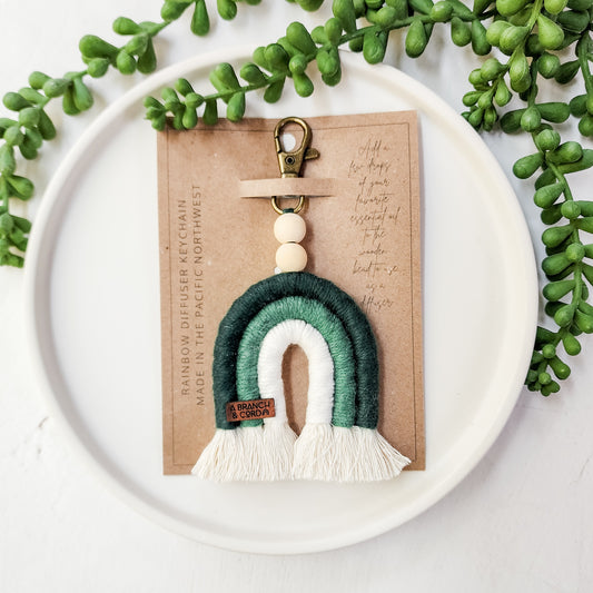 Macrame Rainbow Mini Keychain Diffuser - Bold Green